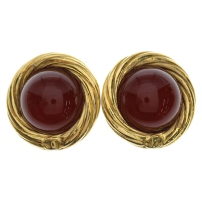 ヴィンテージ グリポア ココマークカラーストーンGPイヤリング ゴールド/レッド Bランク