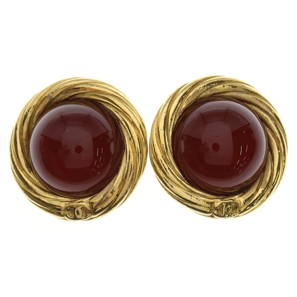 ヴィンテージ グリポア ココマークカラーストーンGPイヤリング ゴールド/レッド Bランク