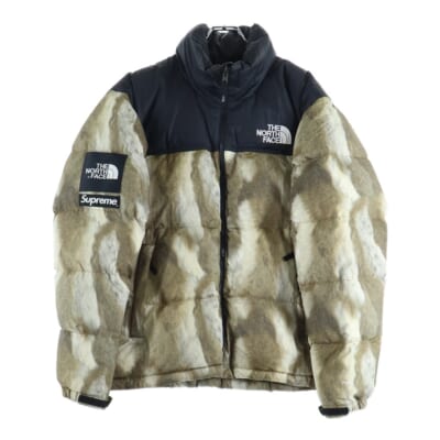 13AW ×THE NORTH FACE FUR PRINT NUPTSE ザノースフェイス フェイスファープリント ジップアップ ダウンジャケット ベージュ ND01340 Bランク