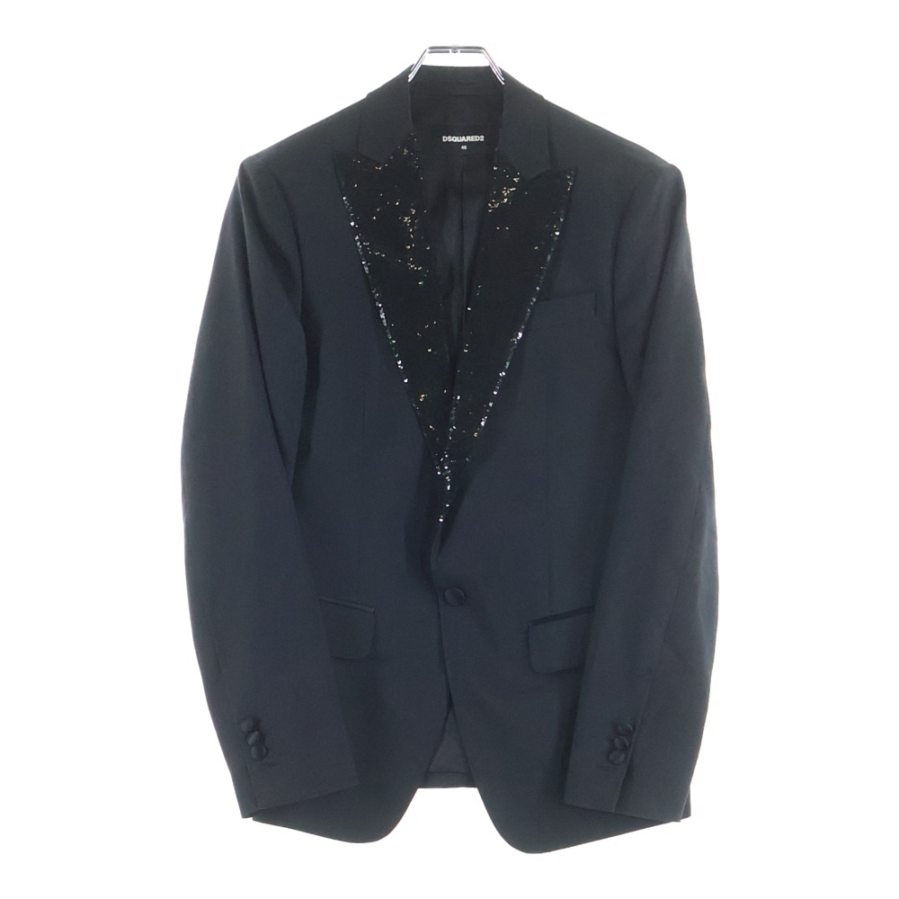 スパンコールカラー 袖裏地ピンク テーラードジャケット ブラック S74BN0791 S39408 Bランク