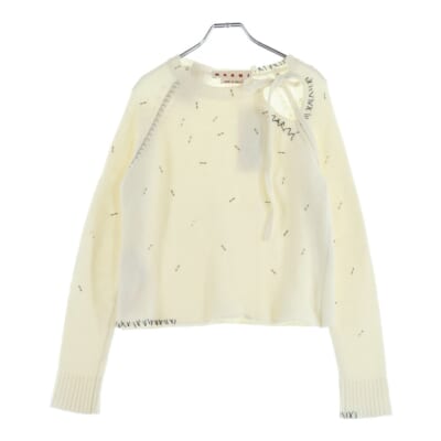 ビーズトリム プルオーバーウールニット アイボリー Sランク