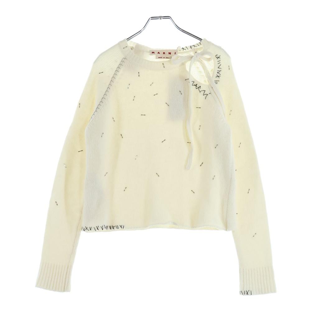 ビーズトリム プルオーバーウールニット アイボリー Sランク