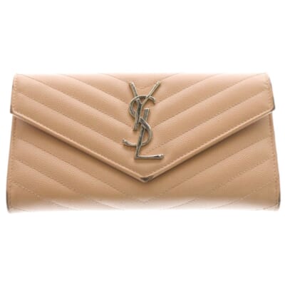 カサンドラ フラップウォレット ロングウォレット 長財布 カードケース ピンクベージュ レザー 372264 シルバー金具 Bランク