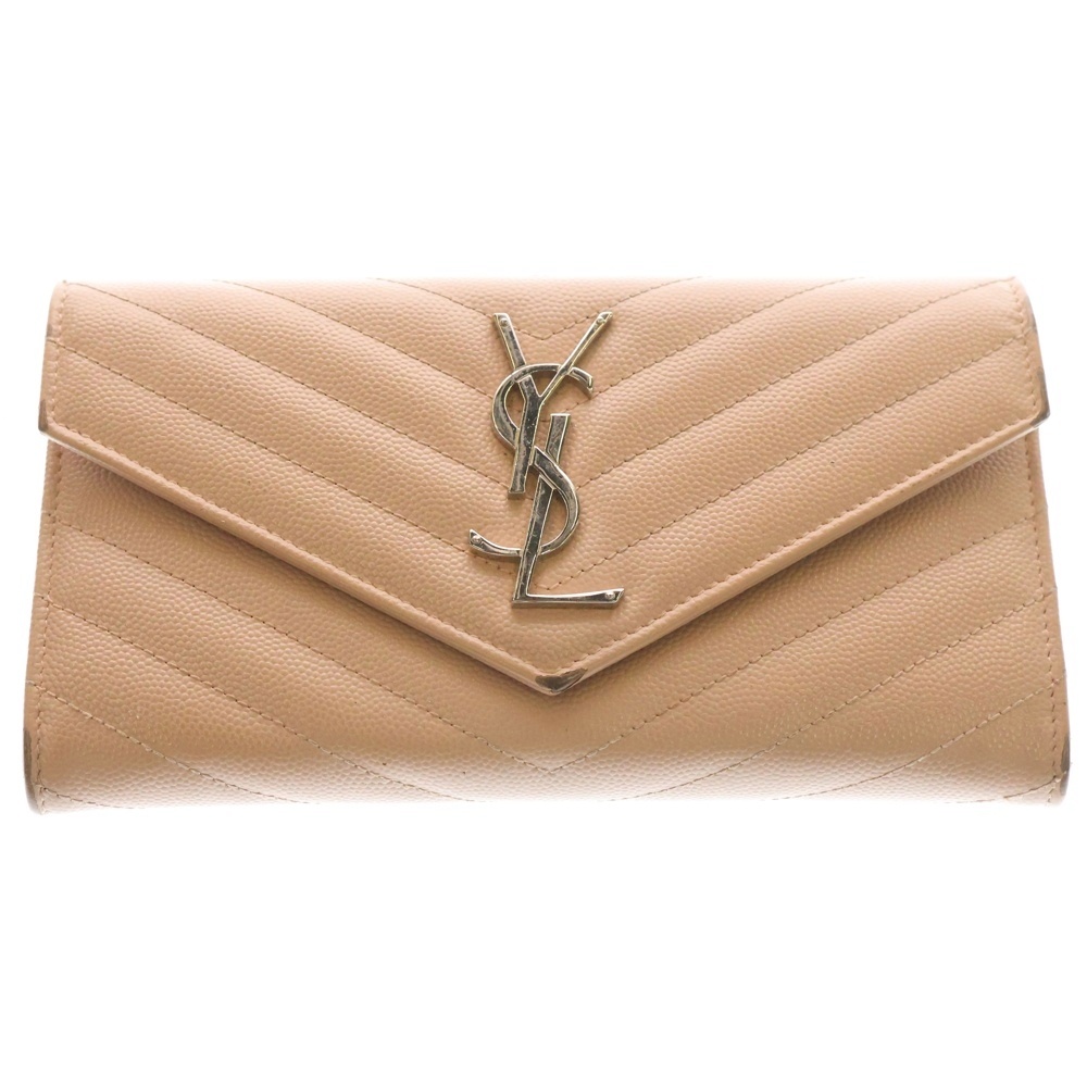 カサンドラ フラップウォレット ロングウォレット 長財布 カードケース ピンクベージュ レザー 372264 シルバー金具 Bランク