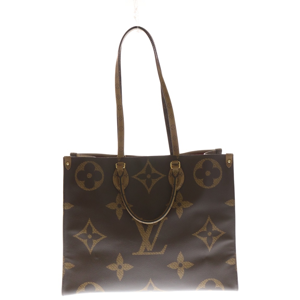 モノグラムリバース オンザゴーGM トートバッグ ハンドバッグ ブラウン レザー×PVC 旧 M44576 ゴールド金具 Aランク