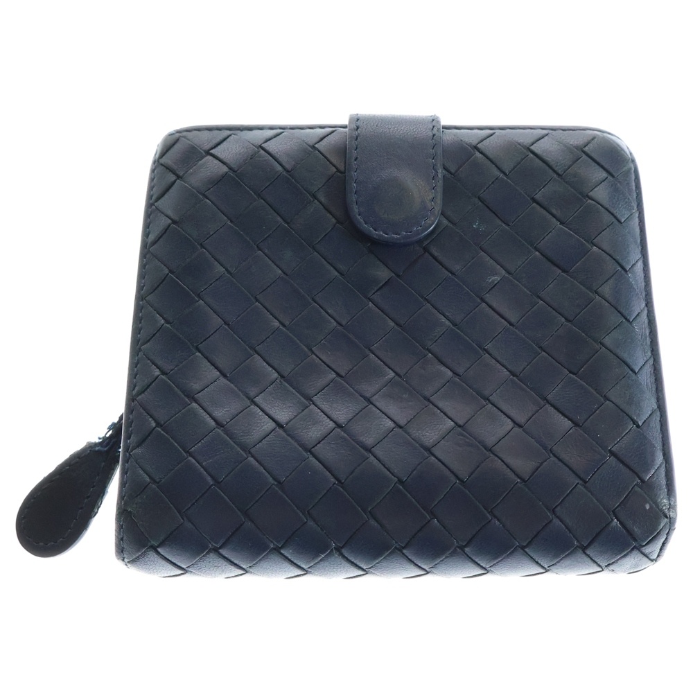 イントレチャート 二つ折り財布 コンパクトウォレット コインケース ブルー レザー シルバー金具 Bランク