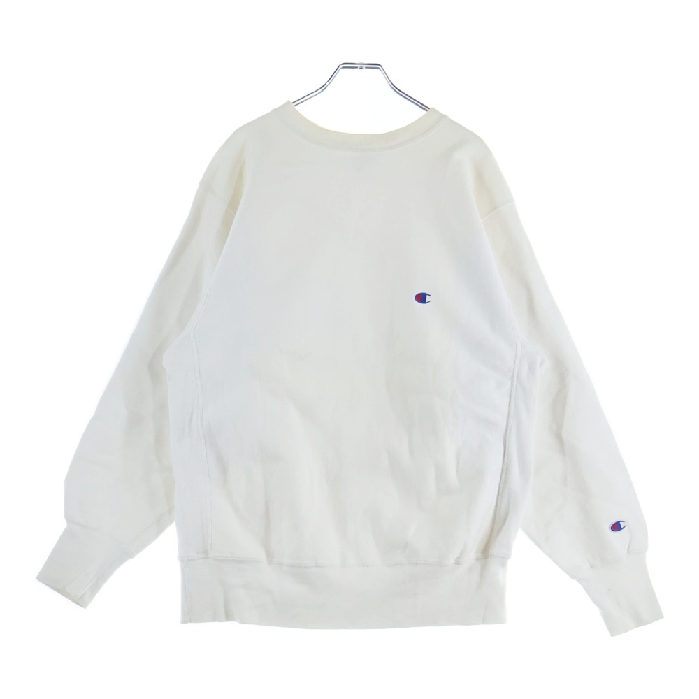 90s VINTAGE REVERSE WEAVE ロゴ刺繍 クルーネックスウェット長袖トレーナー ホワイト Bランク