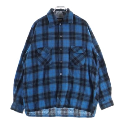 60-70S WOOL O THE WEST ウール オー ザ ウェスト WOOL CHECK L/S SHIRT ウール チェック フラップポケット長袖シャツ ブルー/ブラック Bランク