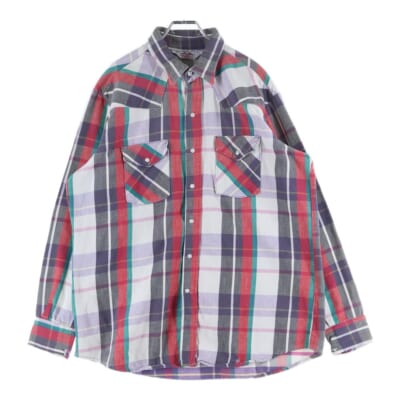 70-80S DAKOTA BY FIVE BROTHER ダコタ バイ ファイブブラザー USA製 ネルシャツ 長袖シャツ ホワイト/レッド/グリーン Bランク