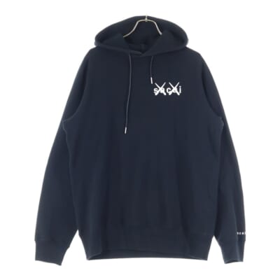 ×KAWS Embroidery Hoodie カウズ ロゴ刺繍 プルオーバースウェットパーカー フーディ ブラック 21-0283S Aランク
