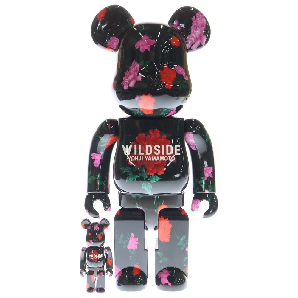 BE@RBRICK WILDSIDE ヨウジヤマモト 牡丹 100%&400% ベアブリック フィギュア 人形 ブラック/レッド Aランク