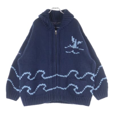 CACHALOT COWICHAN SWEATER カウチン ジップアップ ニット セーター ブルー Sランク