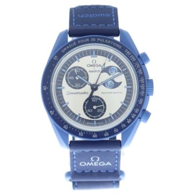 ×SWATCH MISSION TO THE SUPERBLUE MOONPHASE スウォッチミッショントゥザ スーパーブルー クオーツ式 時計 ブルー Sランク
