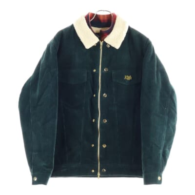 ロゴバッチ付き コーデュロイジップアップ ボアジャケット グリーン Aランク