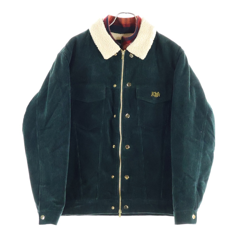 ロゴバッチ付き コーデュロイジップアップ ボアジャケット グリーン Aランク