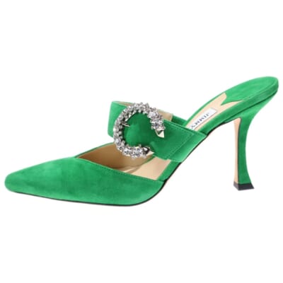MARTA 90 ミュール クリスタル パンプス ハイヒール レディース グリーン Aランク