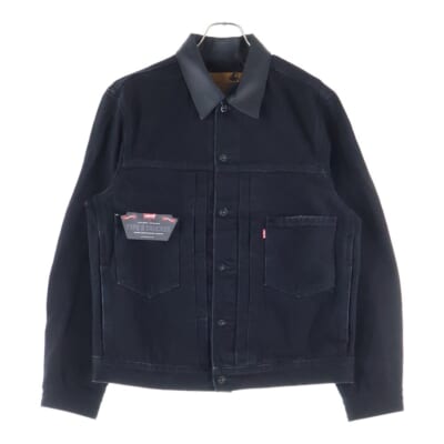EDIFICE TYPE2 TRUCKER JACKET エディフィス レザー切替 トラッカージャケット デニムジャケット ブラック Sランク
