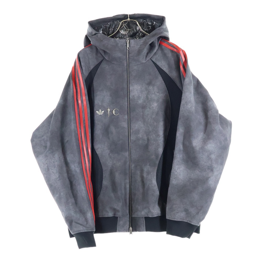×adidas TEAMGEIST FAUX LEATHER JACKET アディダス ロゴプレート フェイクレザージャケット グレー KC2222 Sランク