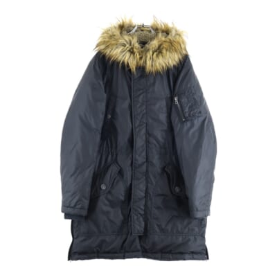 N3-B ミリタリーモッズコート ファー付中綿ジャケット ブラック Aランク