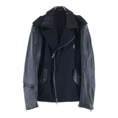 レザー切り替え ライダースジャケット ブラック HE-Y09-810 Bランク