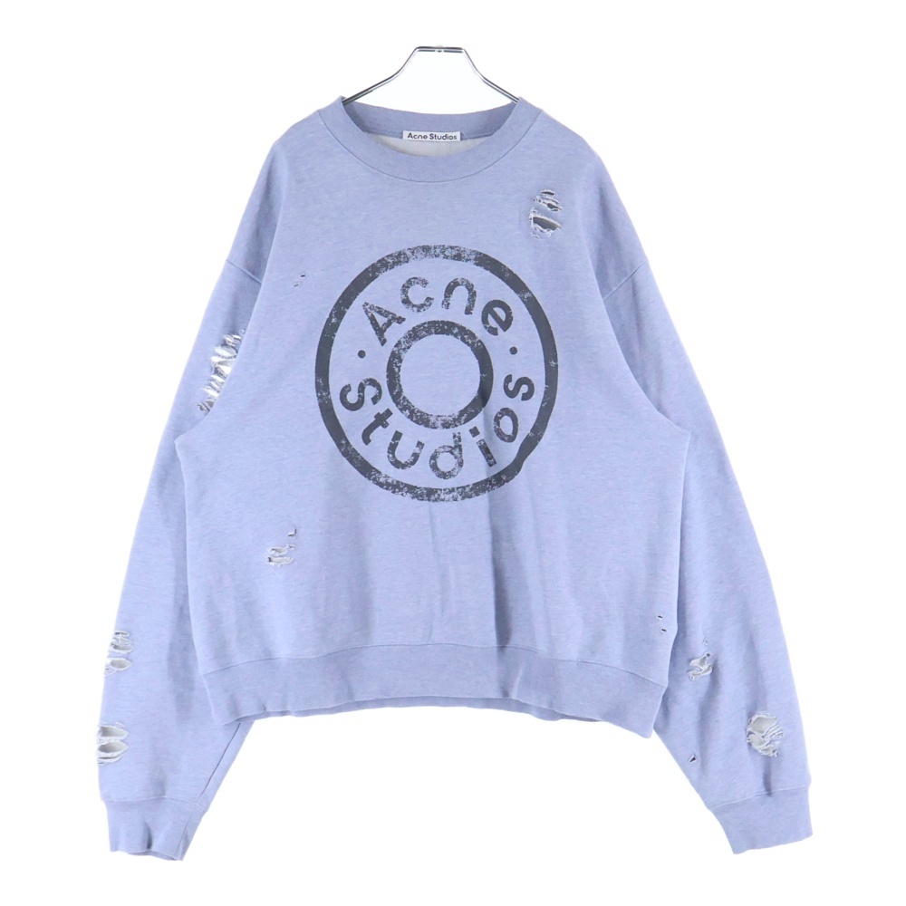 LOGO SWEAT ダメージ加工 クルーネックスウェット トレーナー グレー FN-UX-SWEA000044 Aランク