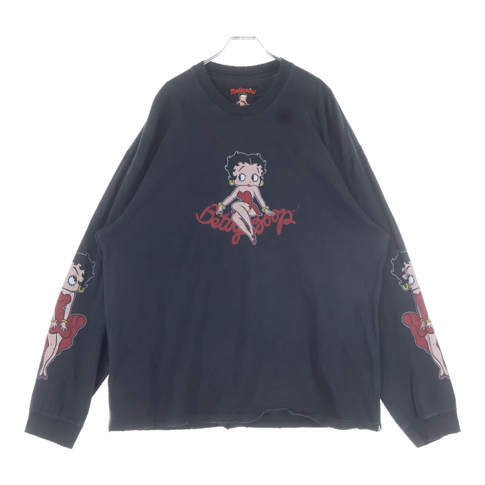 ×Betty Boop ベティブープ ボクシーフィット オーバーサイズ プリント長袖Tシャツ カットソー ブラック MW25C15-TS208 Aランク