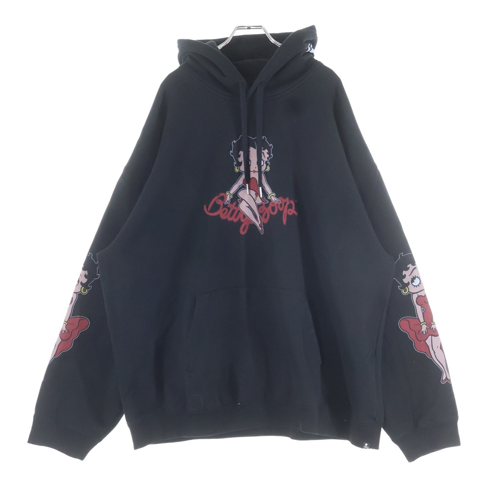 ×Betty Boop ベティブープ ボクシーフィット オーバーサイズ プルオーバースウェットパーカー ブラック MW25C15-SW201 Aランク