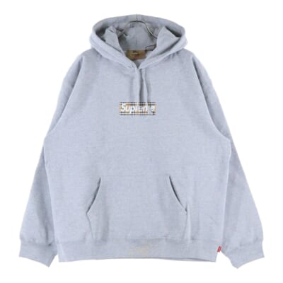 22SS ×BURBERRY Box Logo Hooded Sweatshirt バーバリー ボックスロゴ スウェットプルオーバーパーカー グレー Sランク