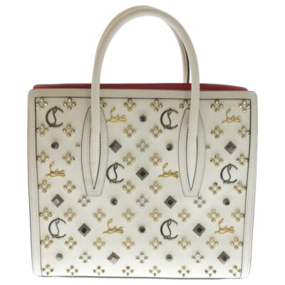 PALOMA MEDIUM 2WAY パロマ ミディアム トートバッグ スタッズ パテントレザー ハンドバッグ ショルダーバッグ ホワイト Bランク