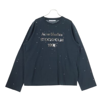 25AW ロゴプリント ラインストーン 長袖Tシャツ クルーネック カットソー ブラック FN-UX-TSHI00231 Sランク
