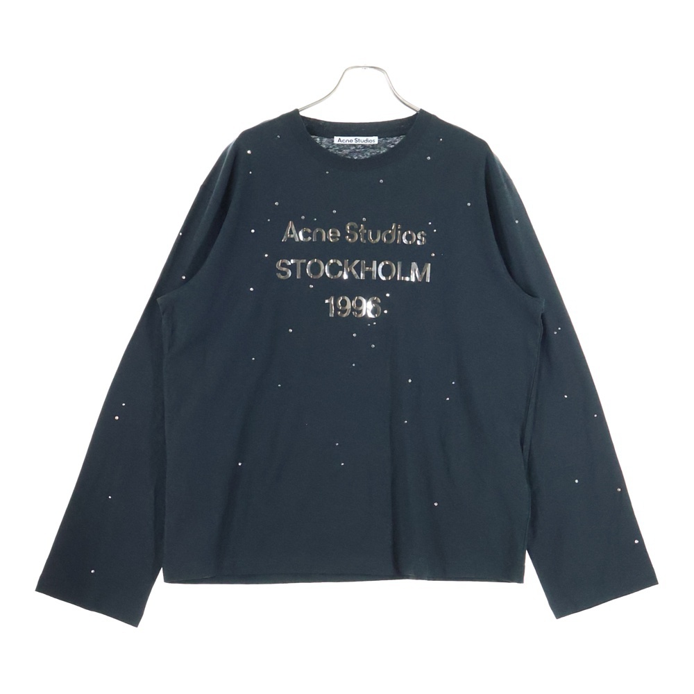 25AW ロゴプリント ラインストーン 長袖Tシャツ クルーネック カットソー ブラック FN-UX-TSHI00231 Sランク