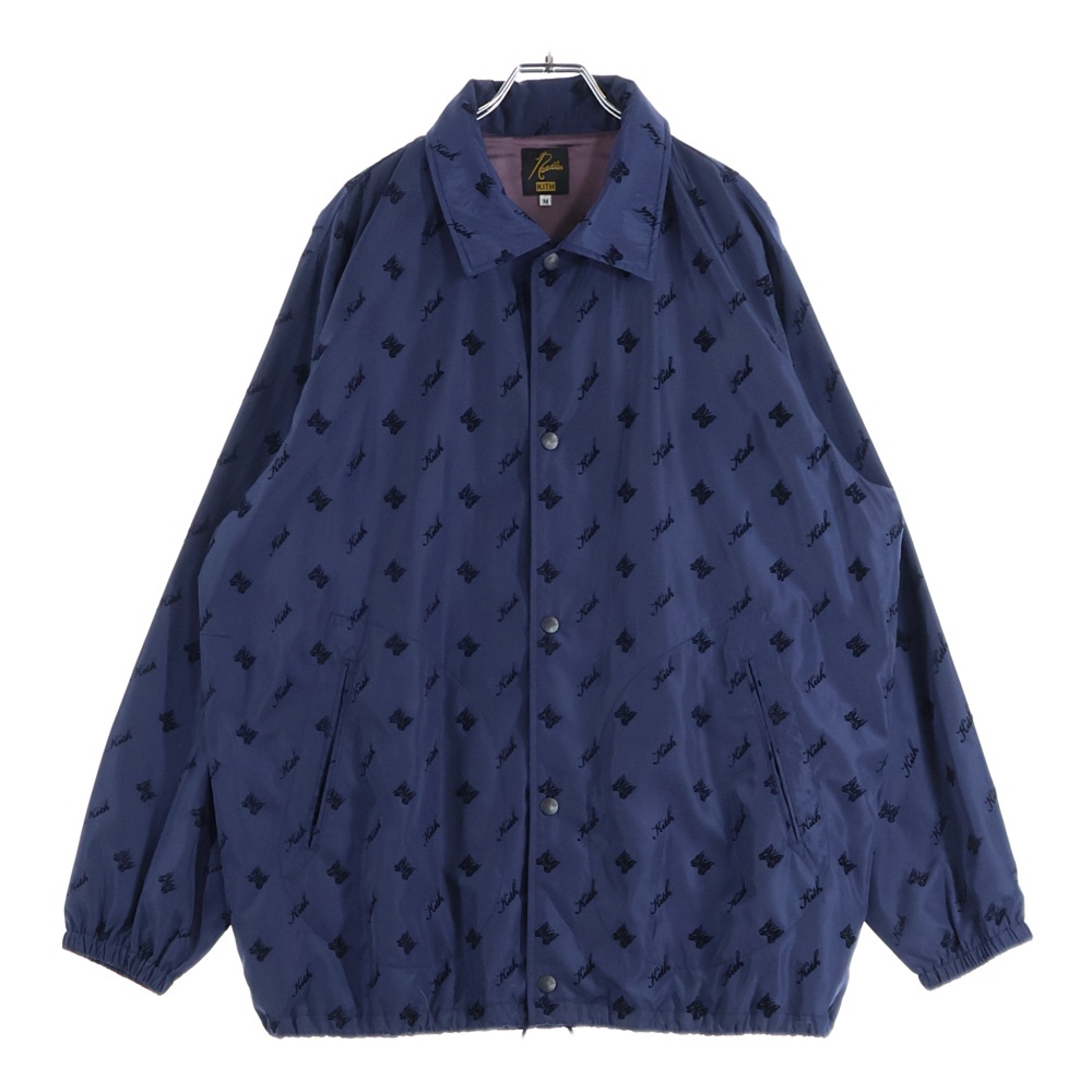 ×Needles Coach Jacket ニードルス コーチジャケット ロゴフェルト総柄ナイロンボタンダウンジャケット ネイビー Bランク