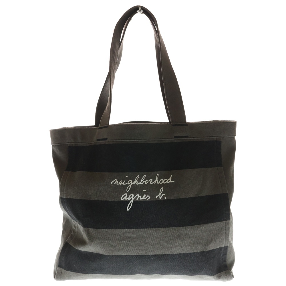 x agnes b. Border Tote Bag アニエスベー ボーダートートバッグ チャコール Bランク