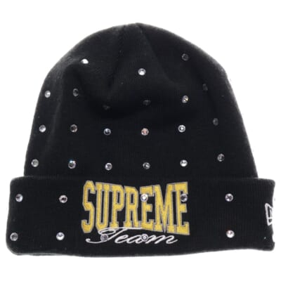 21AW ×NEW ERA Rhinestone Beanie ニューエラ ラインストーンビーニー ニット帽 ブラック Aランク