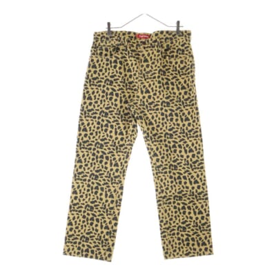 17SS Washed Regular Jeans Leopard ウォッシュド レギュラージーンズ レオパード柄 デニムパンツ ベージュ/ブラック Aランク