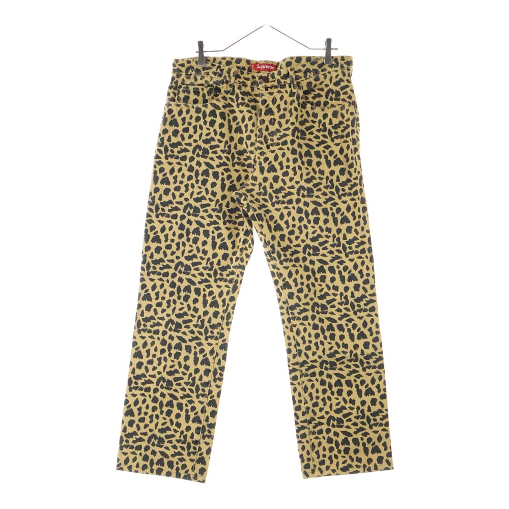 17SS Washed Regular Jeans Leopard ウォッシュド レギュラージーンズ レオパード柄 デニムパンツ ベージュ/ブラック Aランク