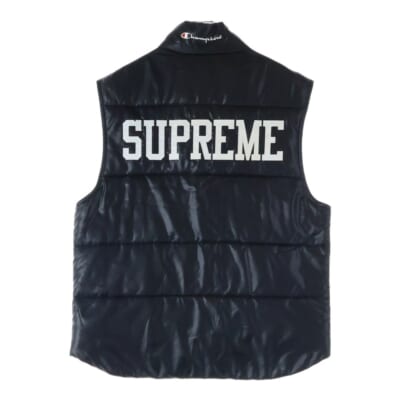 17SS ×CHAMPION Puffy Vest チャンピオン パフィーベスト ロゴ刺繍 中綿ベスト ブラック Aランク