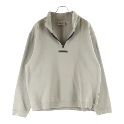 21SS Mock Neck Half Zip Pullover Sweater モックネック ロゴ ハーフジップ スウェット プルオーバー トレーナー ベージュ Bランク