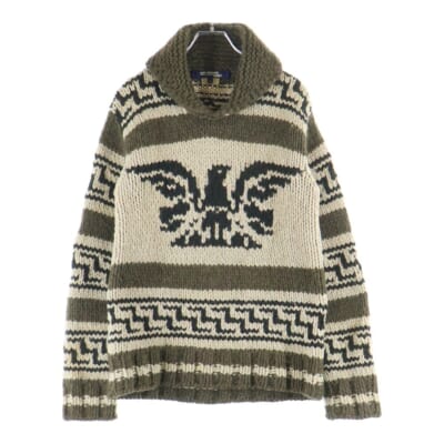 ショールカラー カウチン柄 ショールカラーニットセーター ベージュ/ブラウン AD2006 Bランク