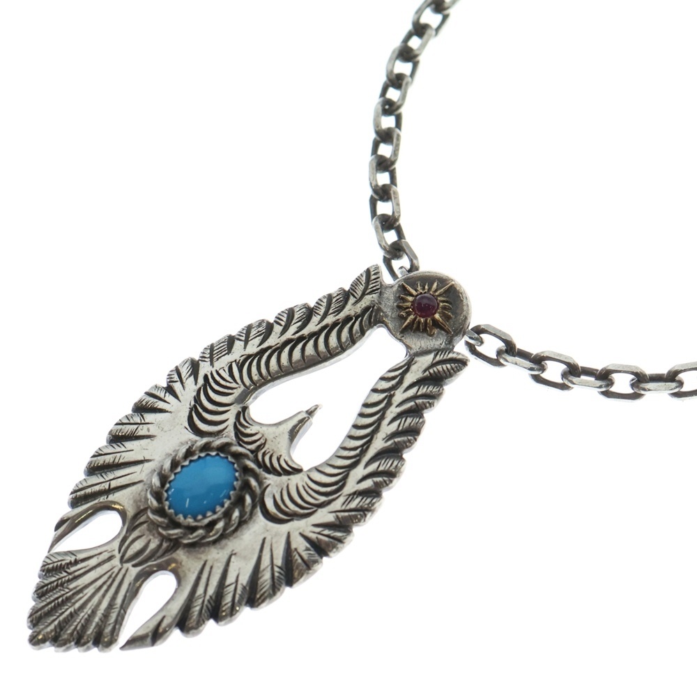 T-72/Pa-16 K18 太陽神付き カラーストーン ターコイズ イーグル ペンダントトップ 唐草 Tバーネックレスチェーン シルバー/ゴールド Bランク