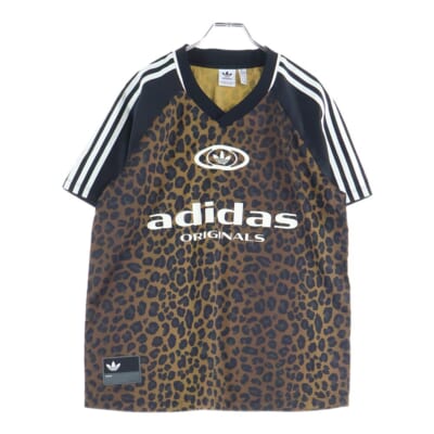 25SS SATIN JERSEY フロントロゴ レオパード サテンジャージ 半袖Tシャツ ブラウン KA2671 Aランク