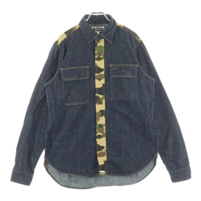 カモフラ切替 長袖 デニムシャツ ジャケット インディゴ 001SHA801037X Bランク