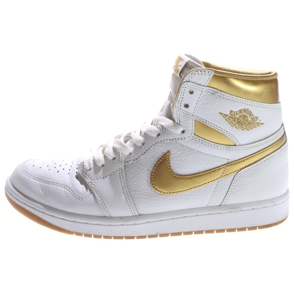 WMNS AIR JORDAN 1 ウィメンズ エアジョーダン1 レトロ ハイ OG ハイカットスニーカー ホワイト/ゴールド US9.5/26.5cm FD2596-107 Bランク