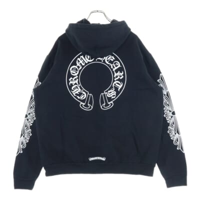 SWTSHRT PLVR バックホースシュー袖フローラルクロスプルオーバーパーカー フーディー ブラック Aランク