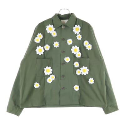 24AW UTILITY SHIRT フラワー装飾ロングスリーブシャツ RE-CO-KH-00-00-257 カーキ Bランク