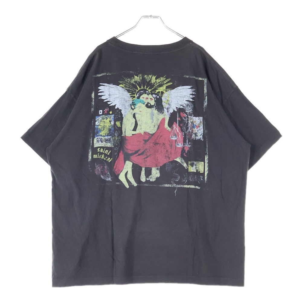 20AW ヴィンテージ加工 グラフィックプリント半袖Tシャツ クルーネックカットソー ブラック SM-A20-0000-001 Bランク