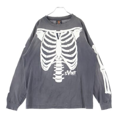 22AW ×VLONE BONE L/S TEE ヴィーロン ボーン ヴィンテージ加工 長袖カットソー Tシャツ グレー SM-A22-0000-078 Bランク