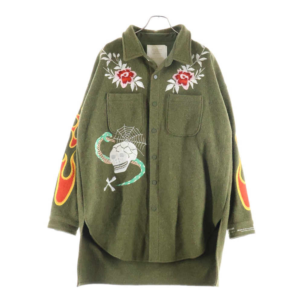 17AW OVERSIZE SHIRT オーバーサイズシャツ デザイン刺繍 シャツジャケット カーキ Bランク