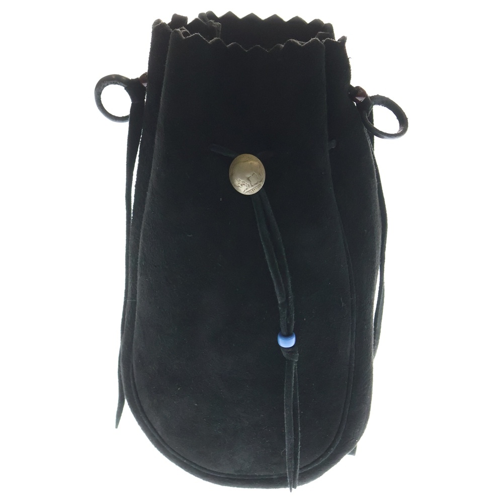 コンチョ マチ付き 巾着ポーチ ショルダーバッグ ブラック Aランク