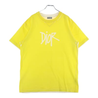 20AW ×SHAWN STUSSY ショーン ステューシー ロゴプリント クルーネック コットン 半袖Tシャツ カットソー イエロー 033J625E0554 Bランク